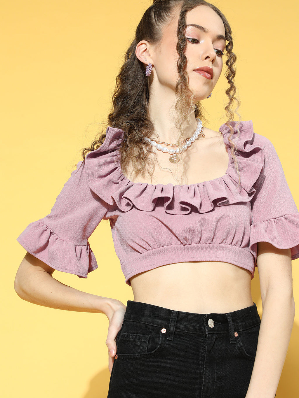 Athena Lavender Square Frill Crop Top