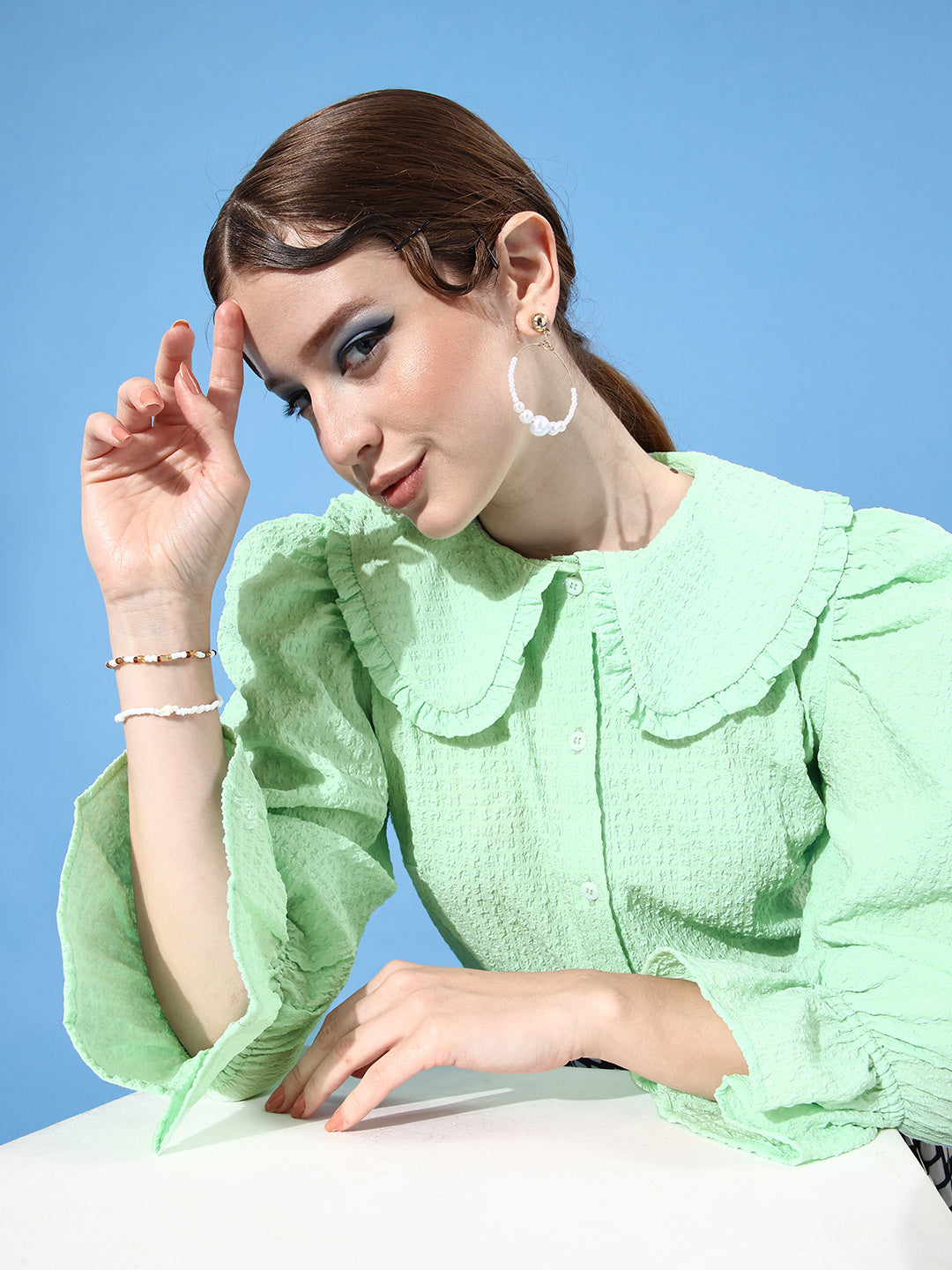 Athena Green Crushed Top With Zoom Collars