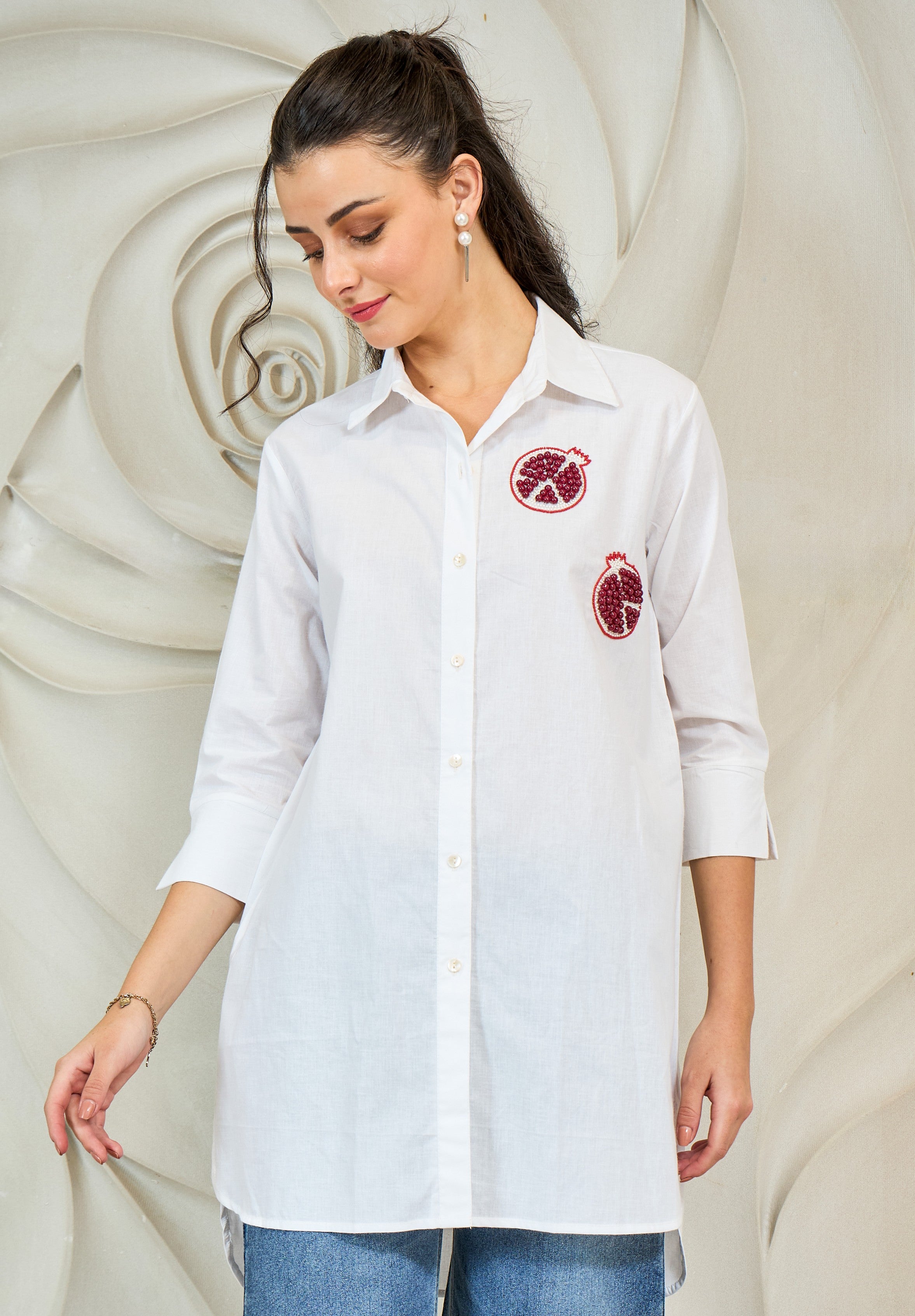Shally Bhasin By Athena Women Relaxed Fit Solid Spread Collar Cotton Casual Shirt