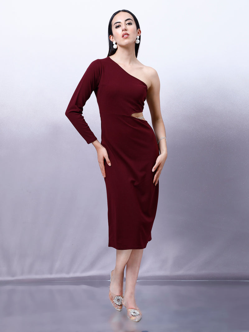 Athena Women Embellished One Shoulder Scuba Bodycon Midi Dress