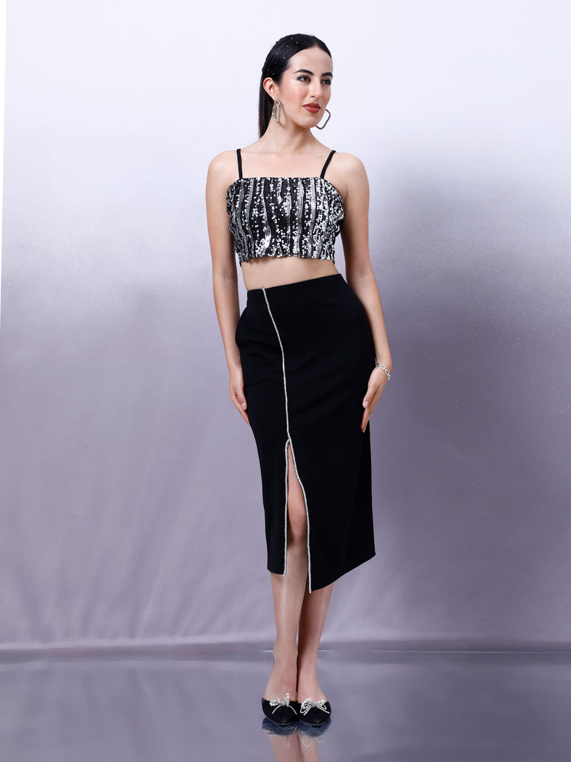 Athena Embellished Front Slit Pencil Skirt