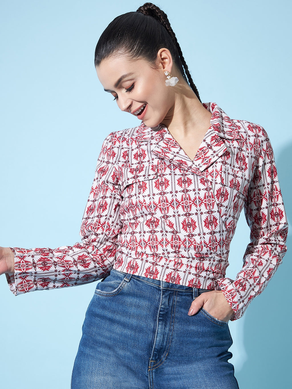 Athena Ethnic Motif Printed Bohemian Wrap Crop Top