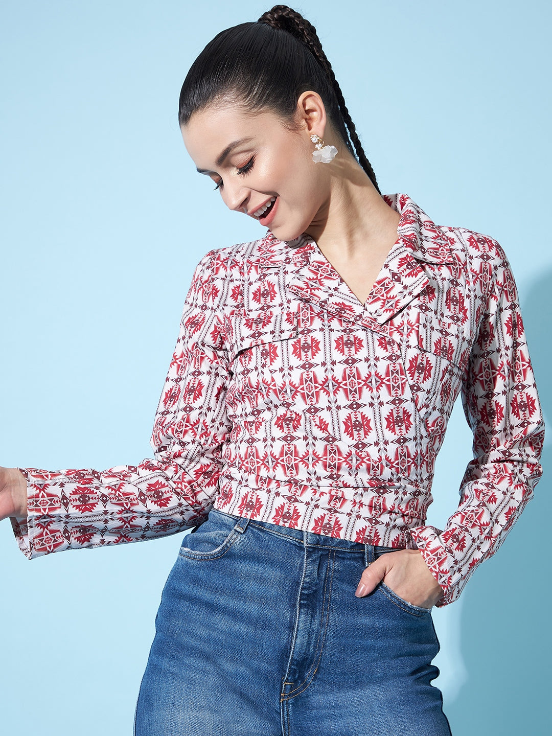 Athena Ethnic Motif Printed Bohemian Wrap Crop Top