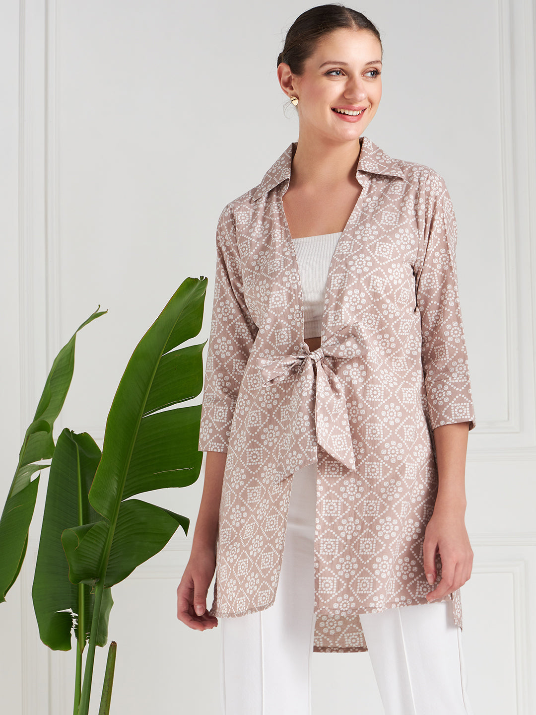 Athena Women Printed Cotton Tie Up Shrug