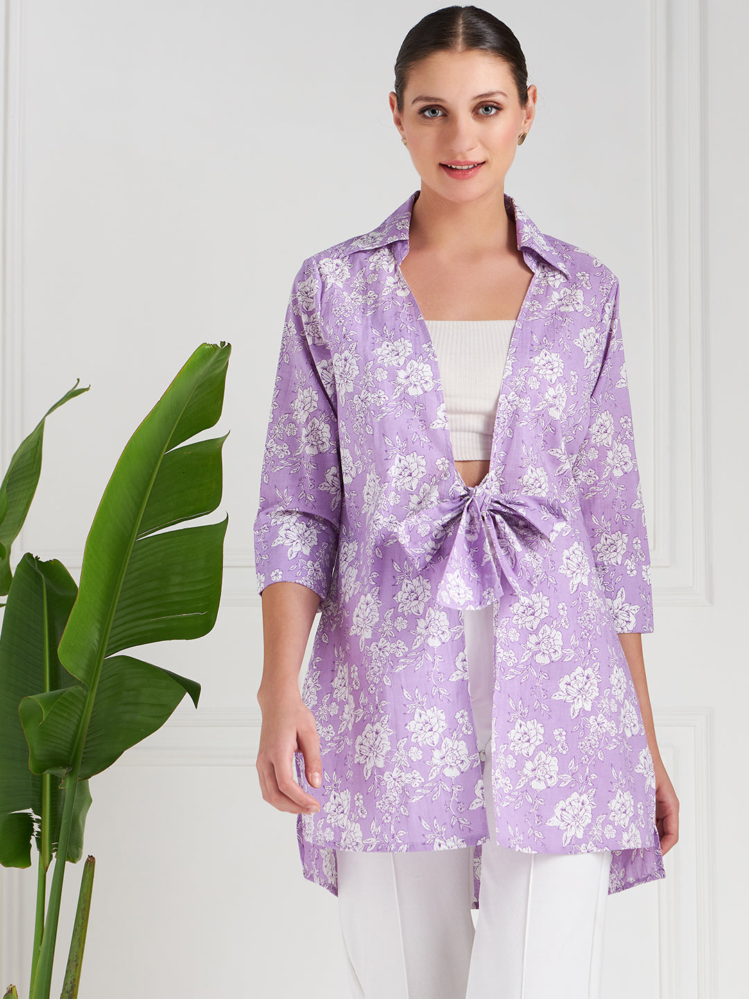 Athena Floral Printed Cotton Tie-Up Shrug