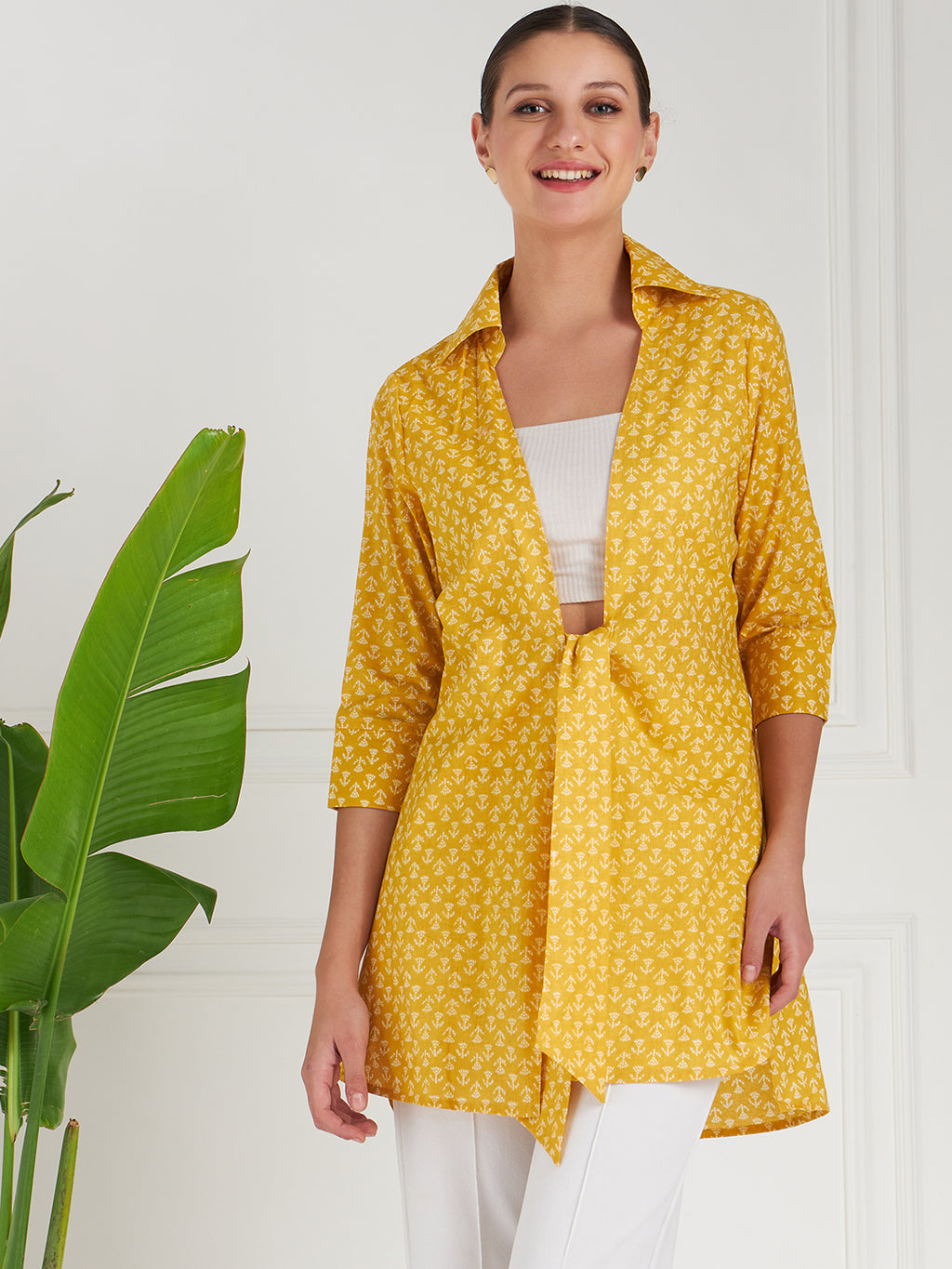 Athena Floral Printed Cotton Tie Up Shrug