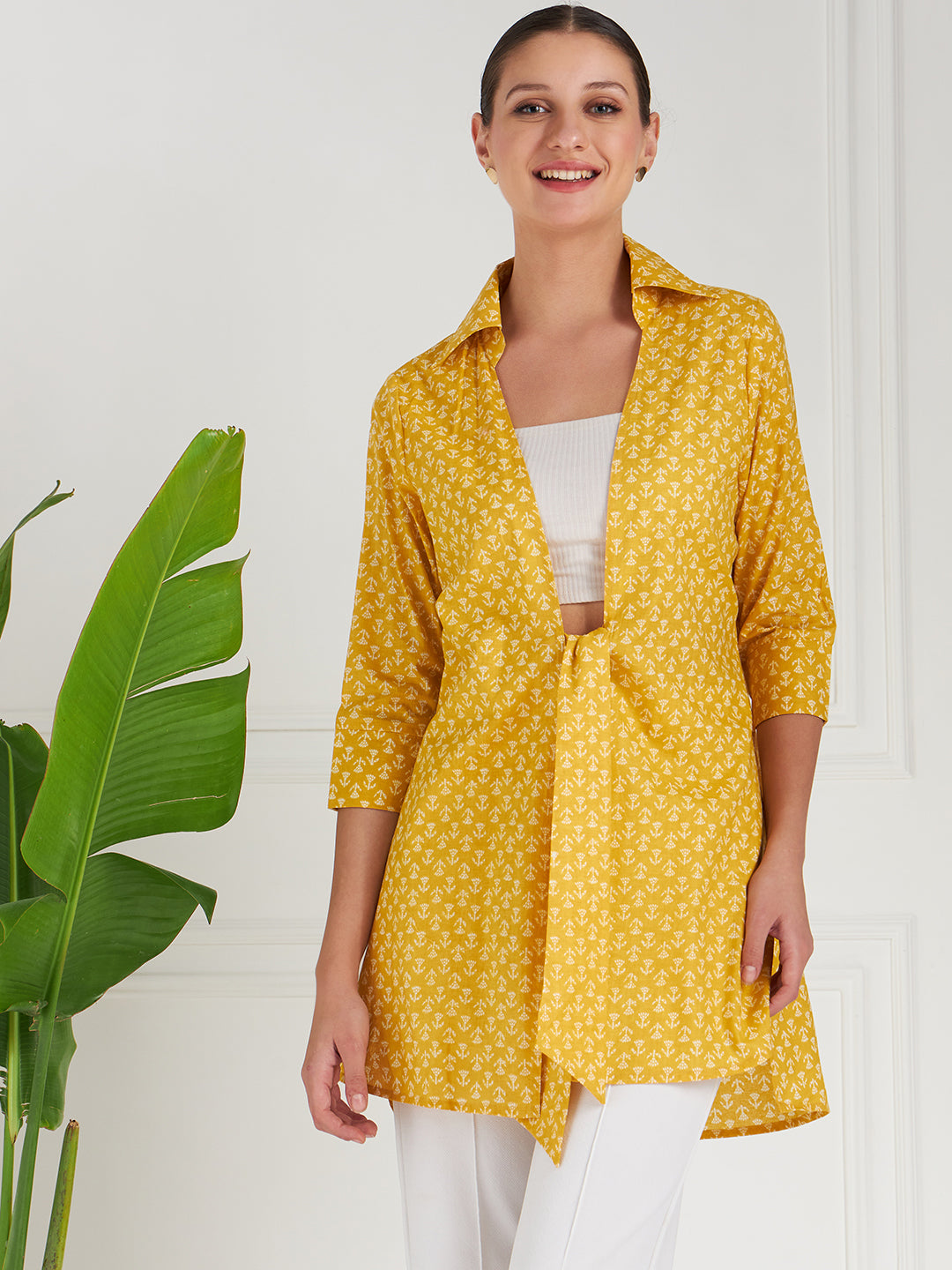 Athena Floral Printed Cotton Tie Up Shrug