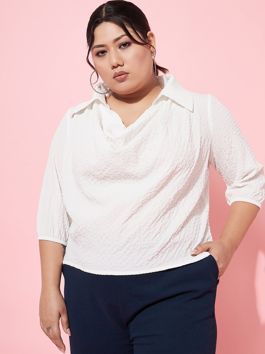 Athena Ample Plus Size Self Designed Cowl Neck Casual Top