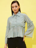 Athena Bell-Sleeves Ruffled Shirt-Style Top