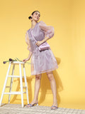 Athena Women Elegant Lavender Solid Volume Play Dress