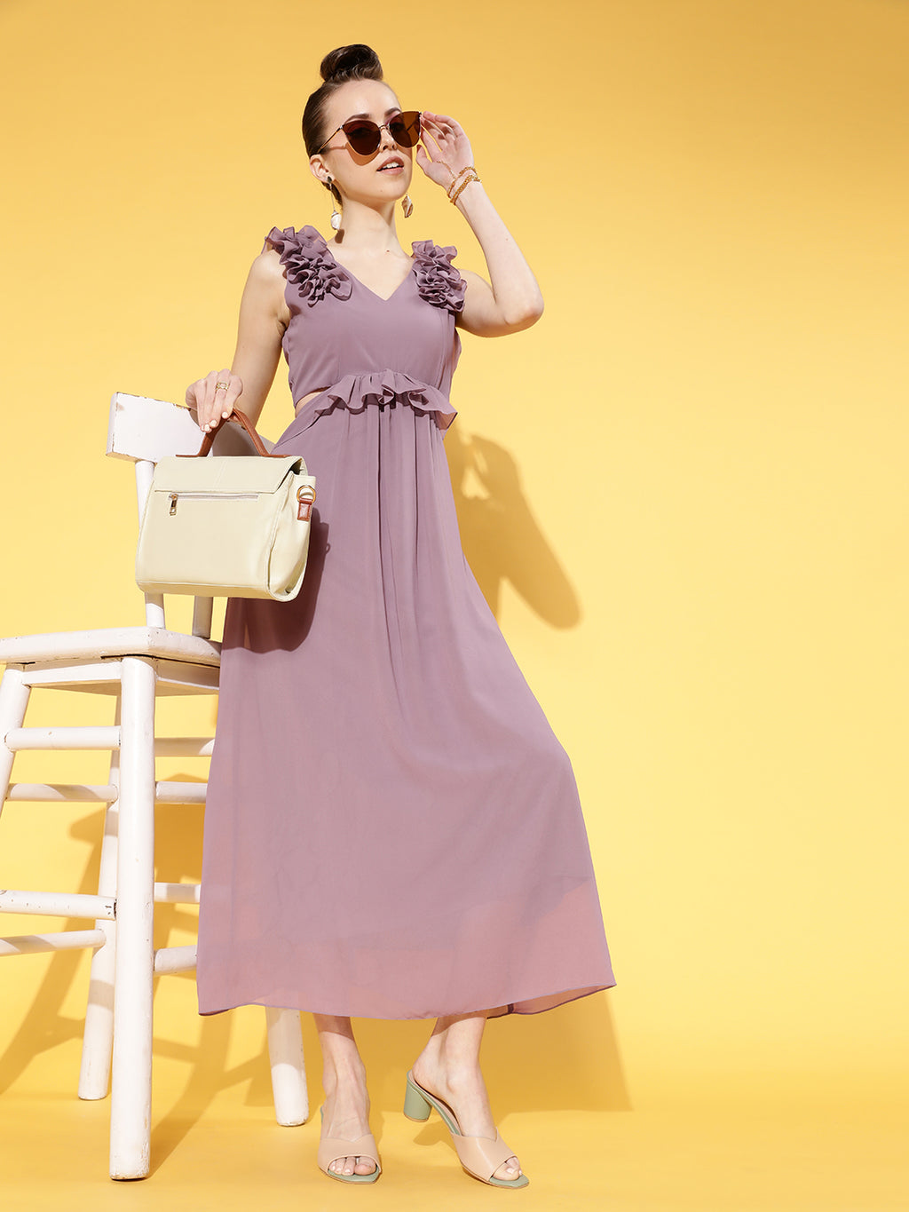 New Season Athena Women Elegant Mauve Solid Cut Out Dress