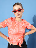Athena Orange Ethnic Motifs Twist Knot Top