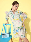 Athena Women Off White & Green Tie and Dye A-Line Dress