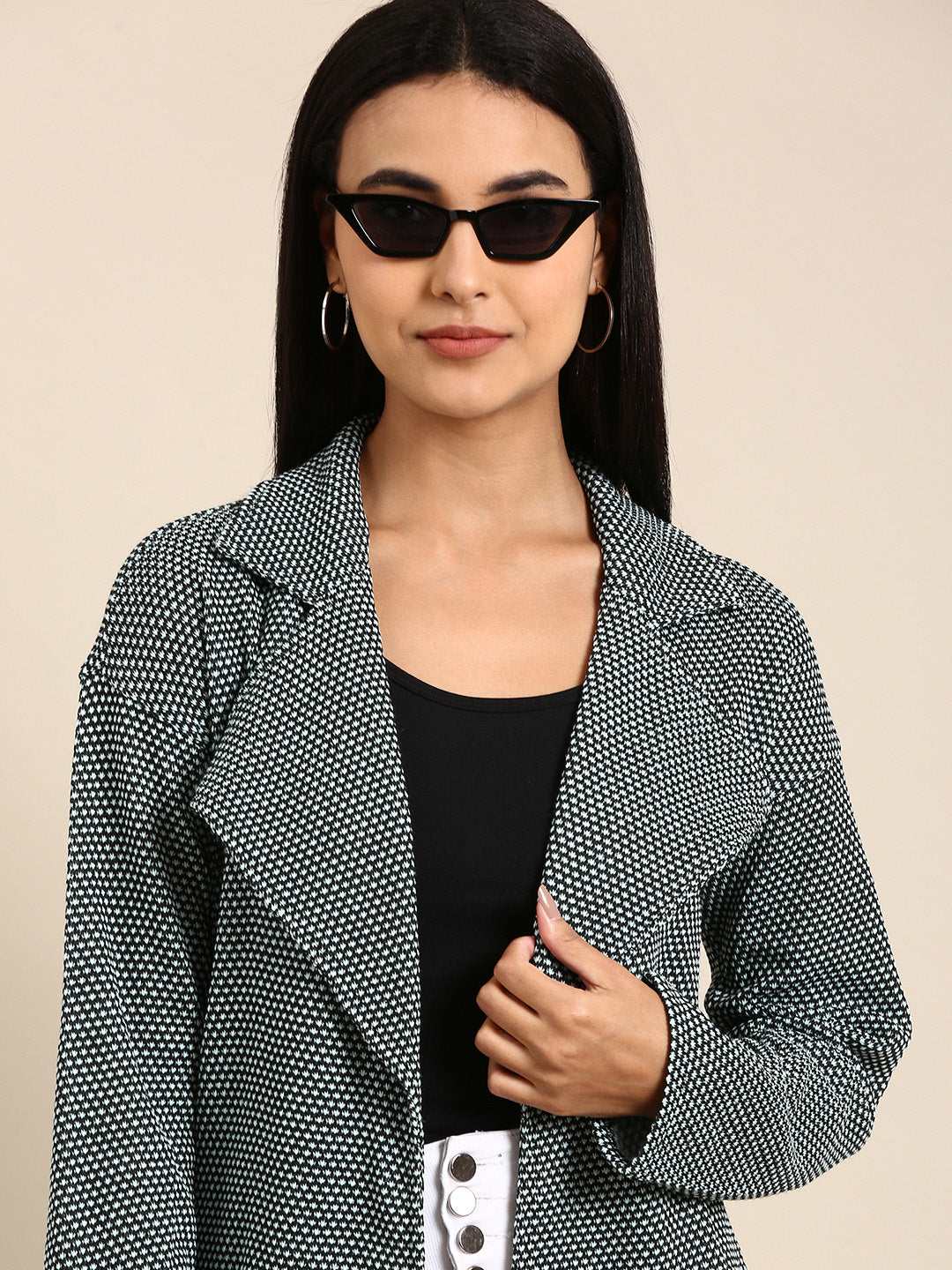 Athena Women Sea Green Black Longline Shrug