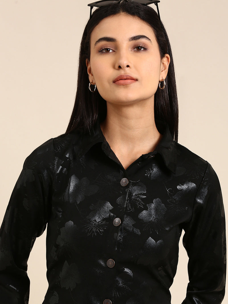 Athena Black Floral A-Line Dress