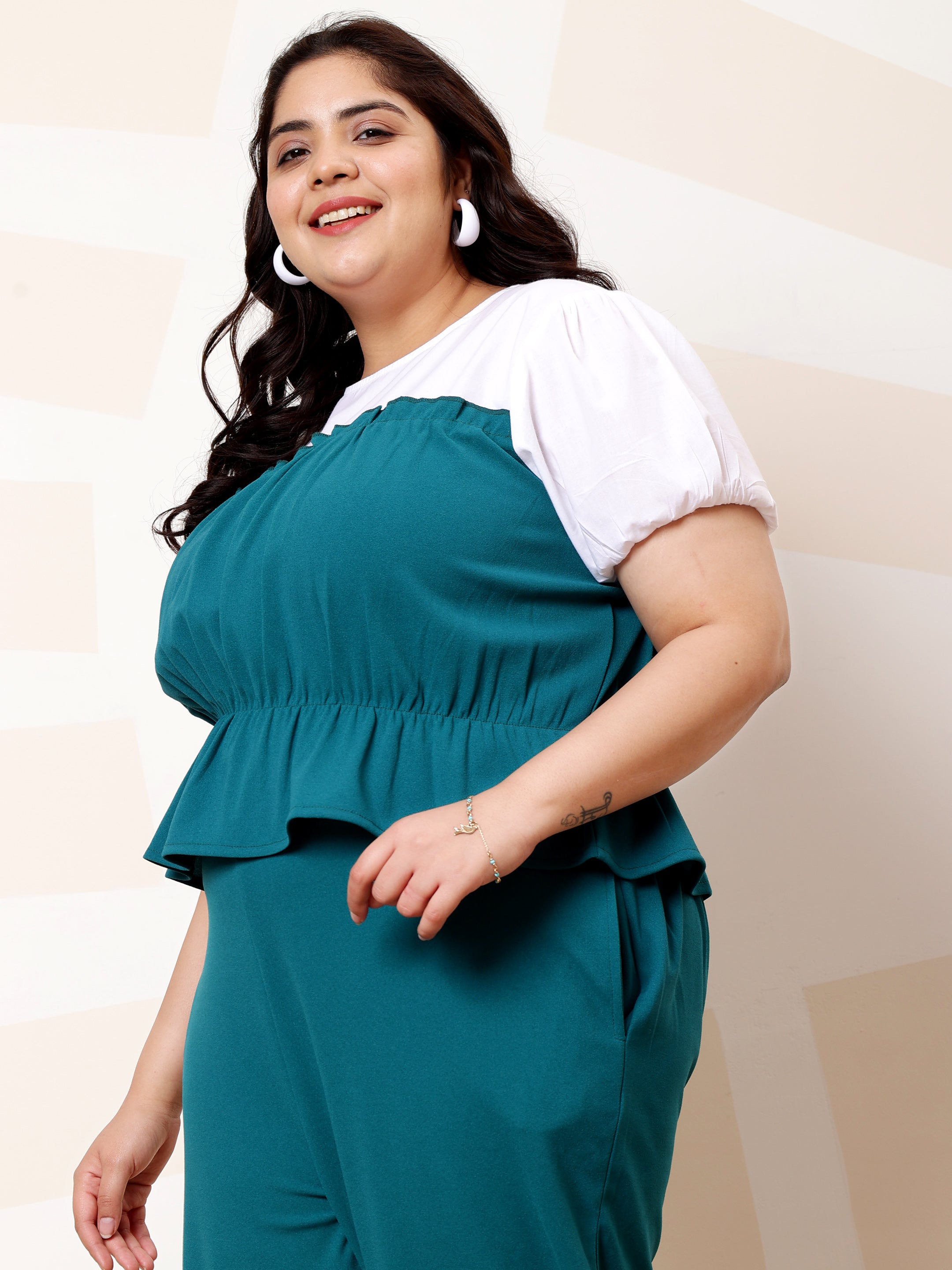 Athena Ample Plus Size Colourblocked Top With Trousers Co-Ords