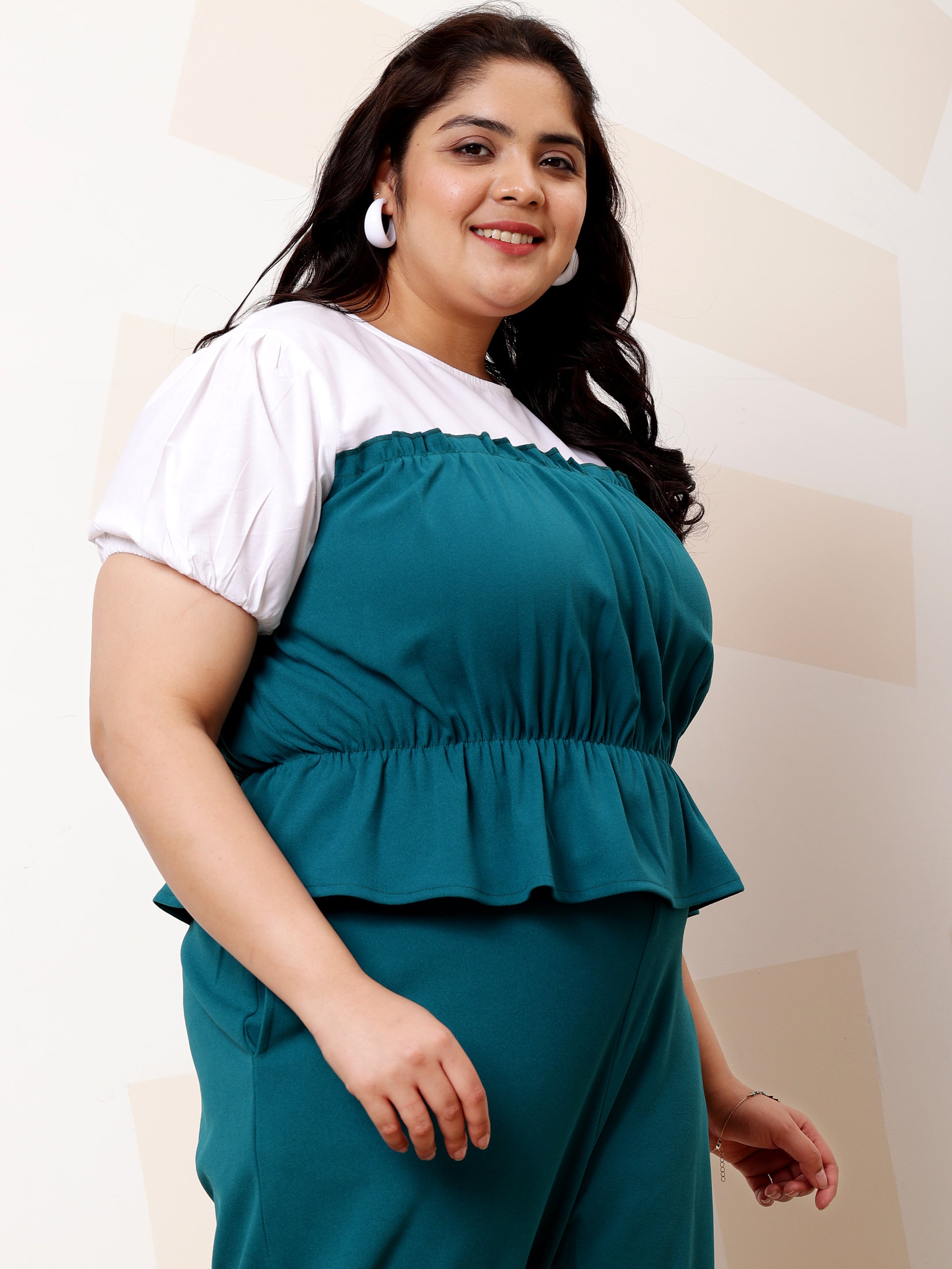 Athena Ample Plus Size Colourblocked Top With Trousers Co-Ords