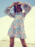 Athena Floral Print Flared Sleeve Ruffled Georgette Fit & Flare Dress