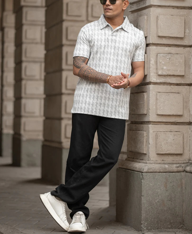 Grey Structured Polo Regular Fit T-Shirt