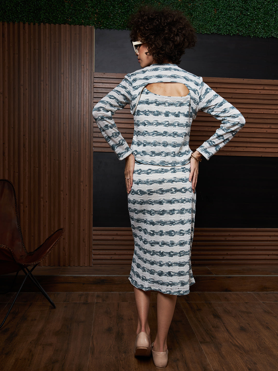 Athena Teal Blue Self-Design Top With Skirt Co-Ords