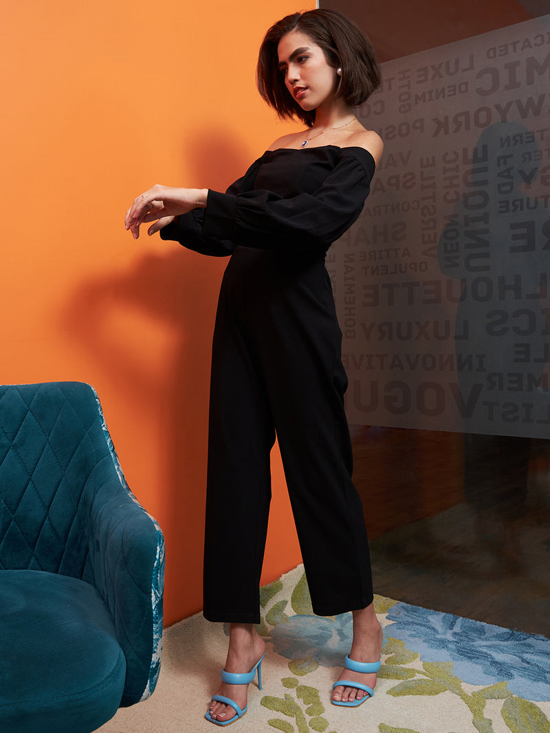 Athena Black Off-Shoulder Basic Jumpsuit
