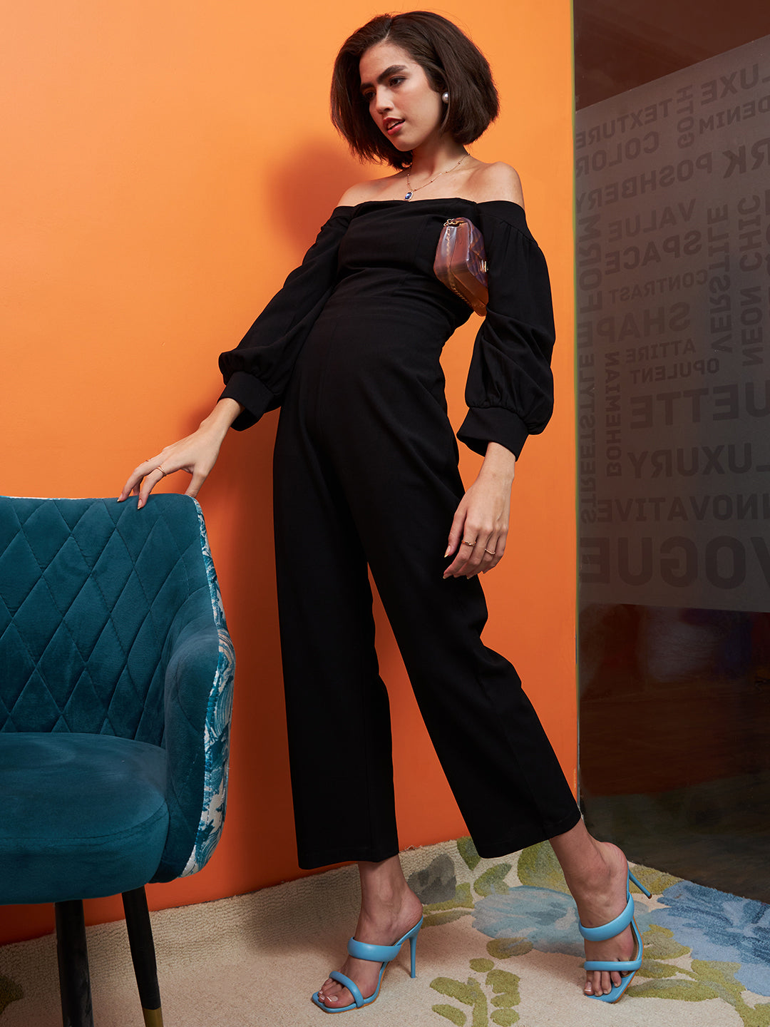 Athena Black Off-Shoulder Basic Jumpsuit