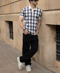 Black And White Printed Checks T-Shirt - Black