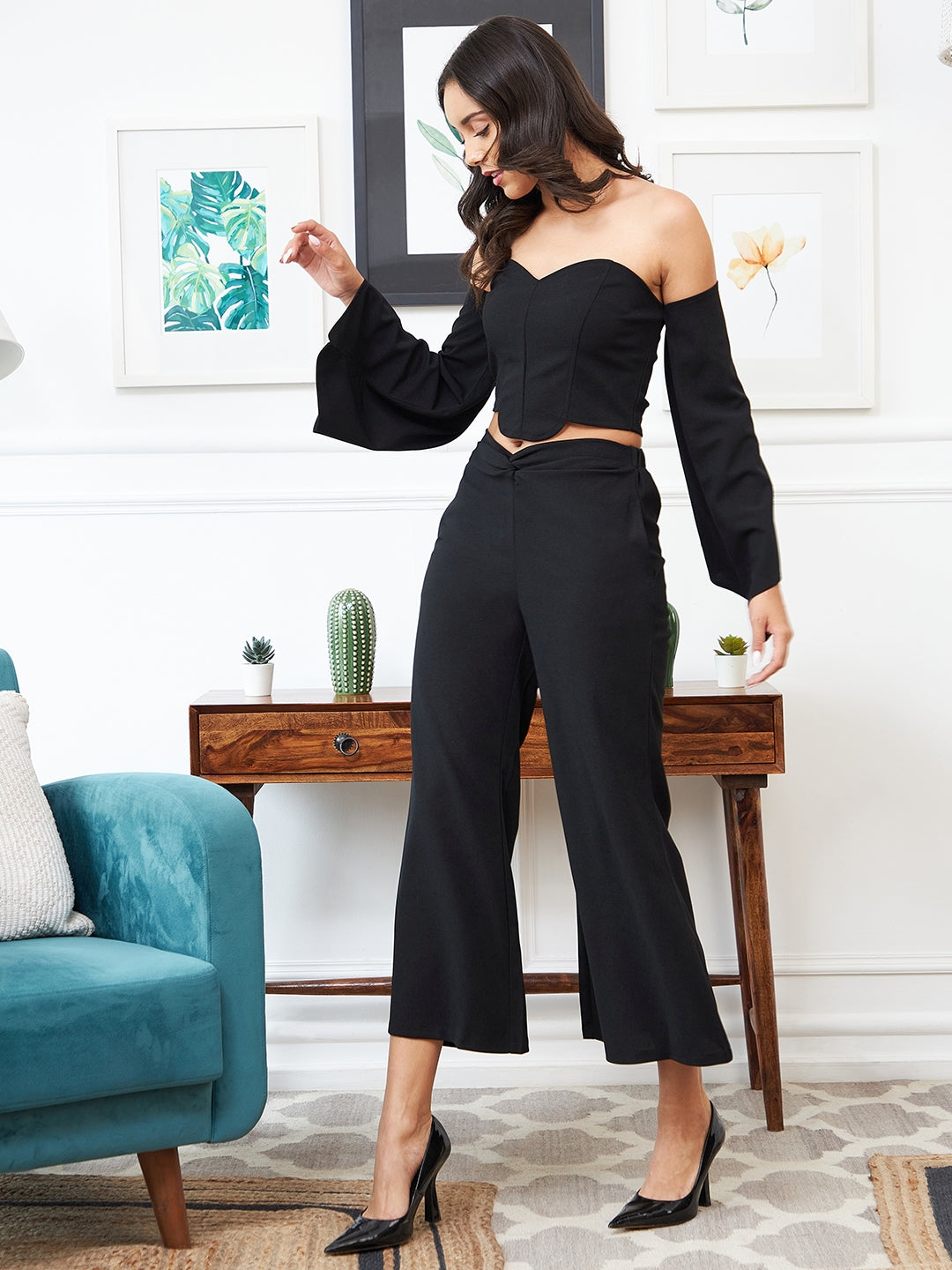 Athena Women Black Solid Top With Trouser