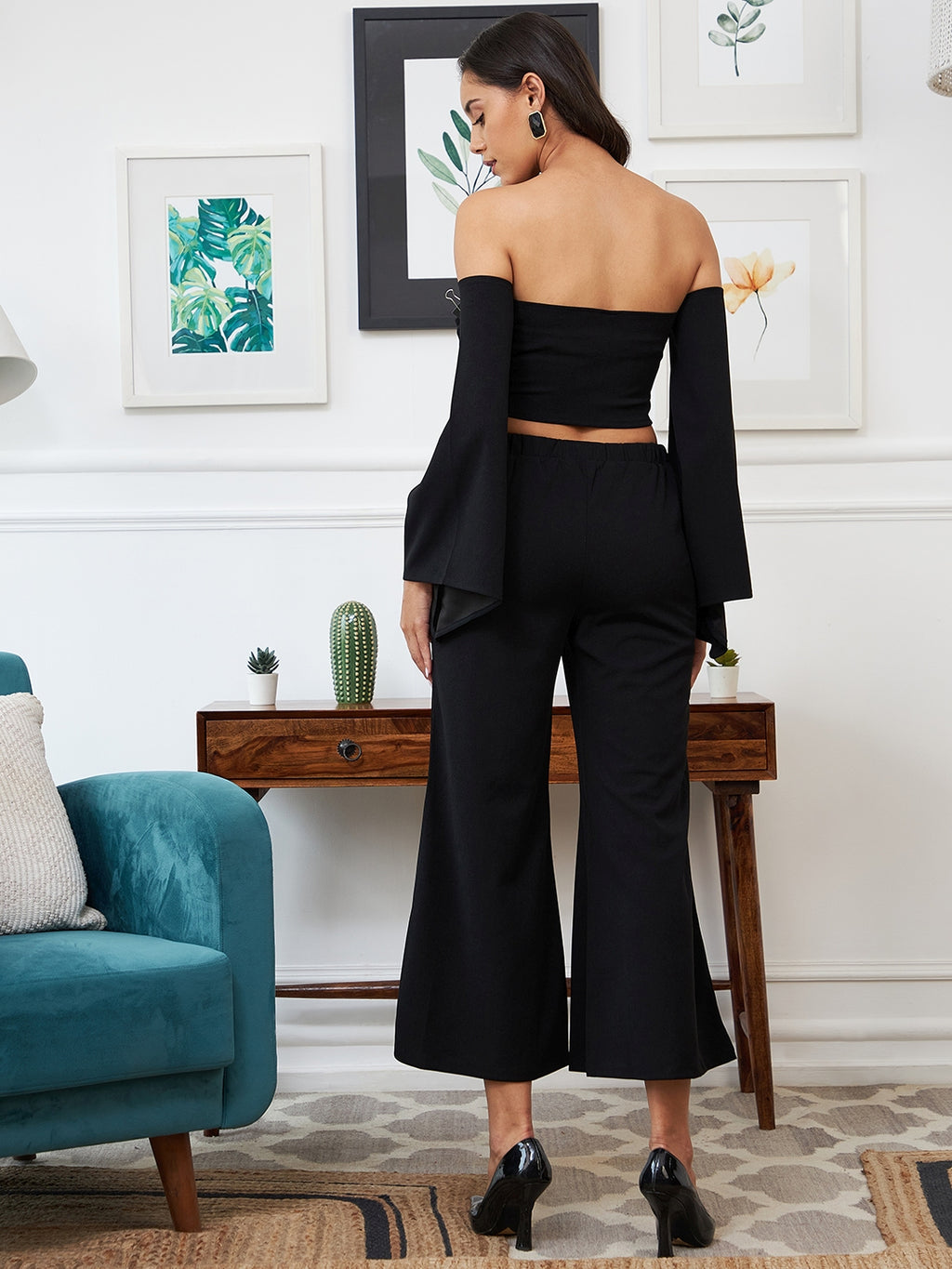 Athena Women Black Solid Top With Trouser