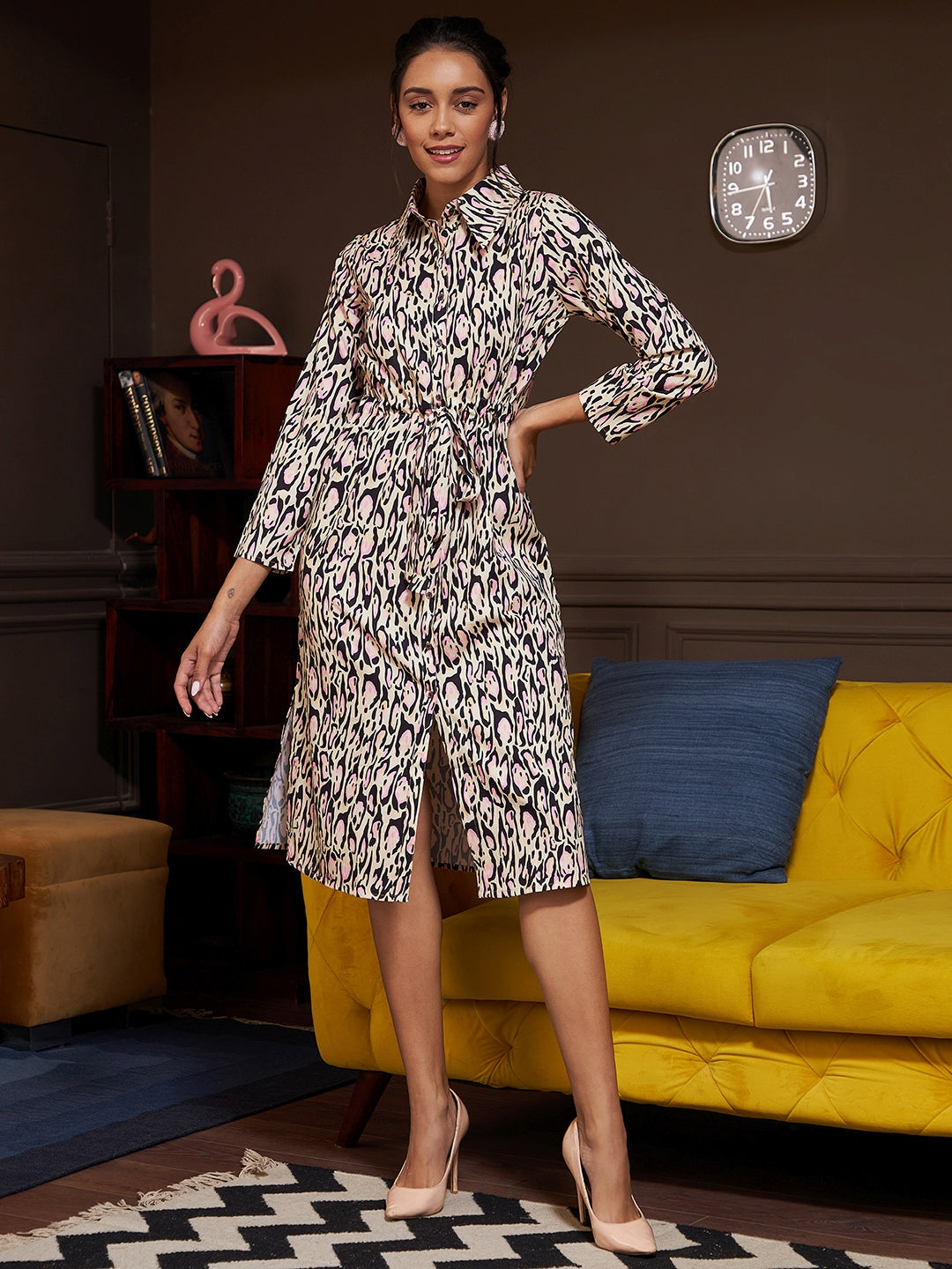 Athena Pink Animal Printed Shirt-Dress