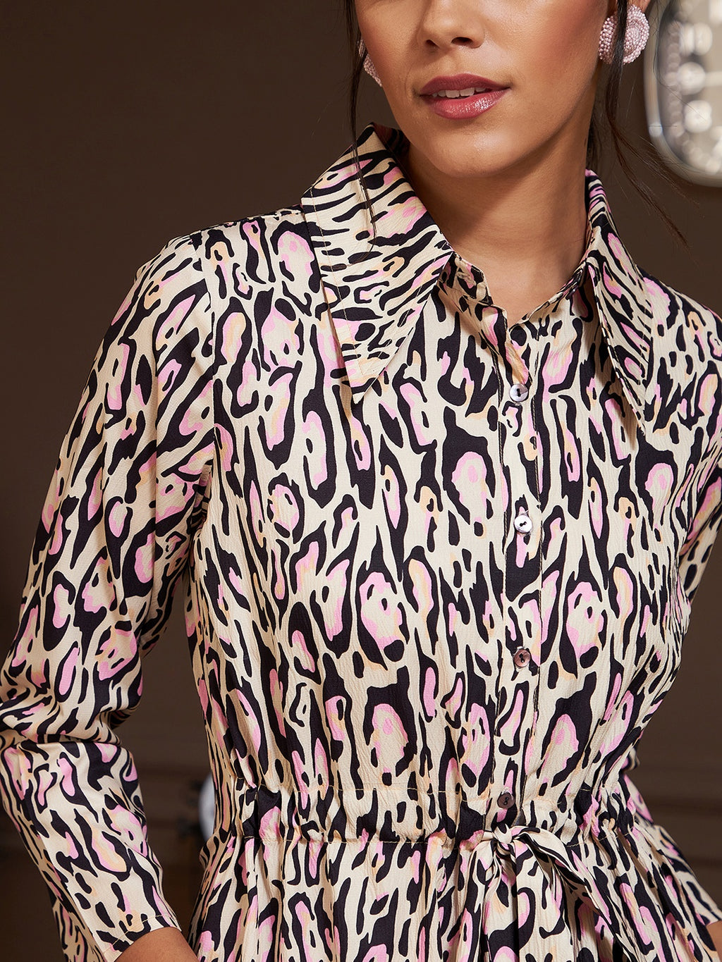 Athena Pink Animal Printed Shirt-Dress