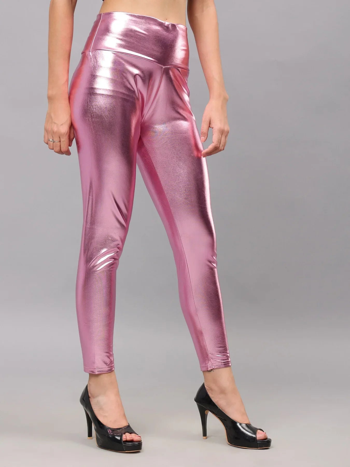 Metallic Shimmer Leggings - Pink