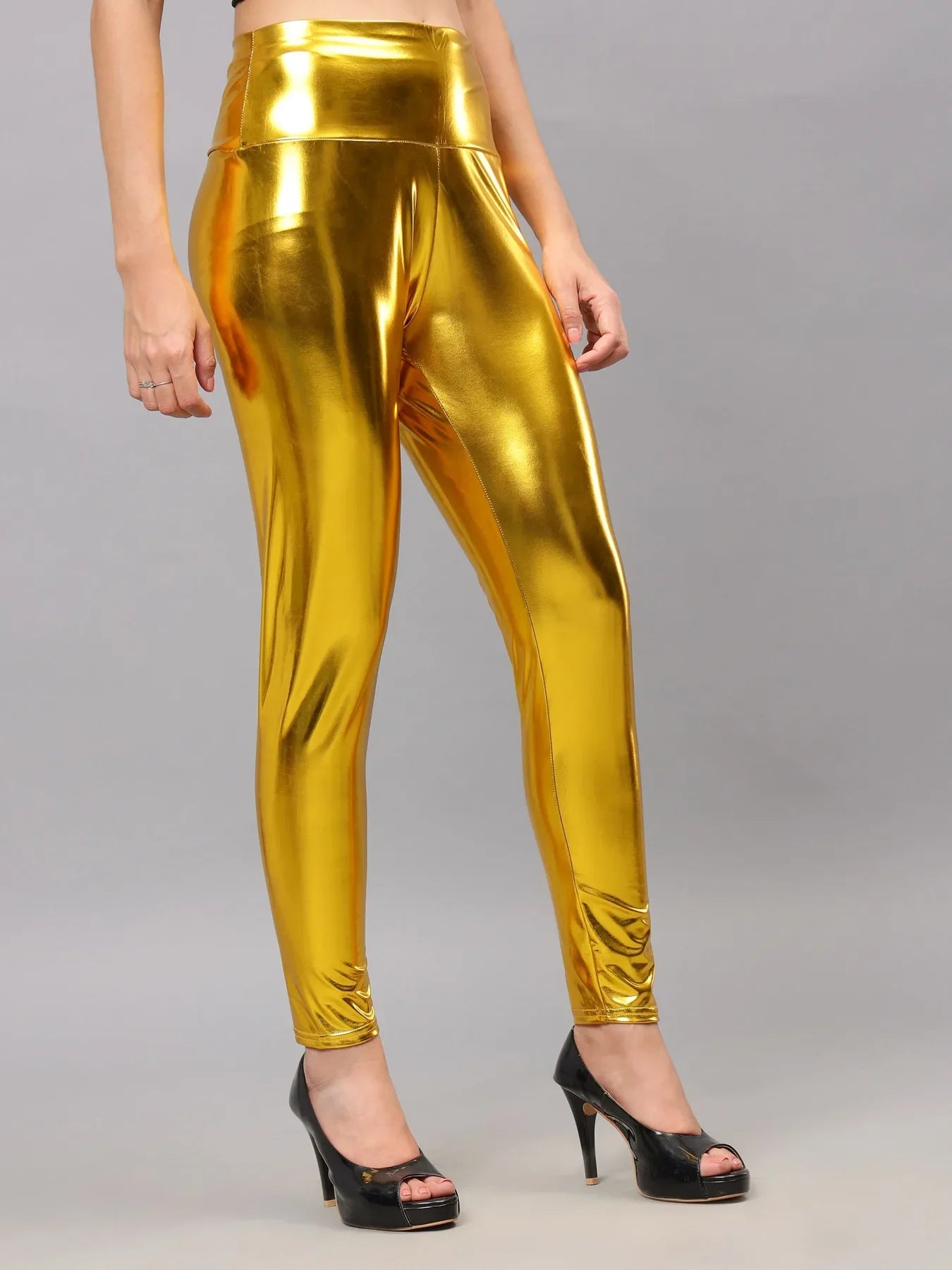 Metallic Shimmer Leggings - Yellow