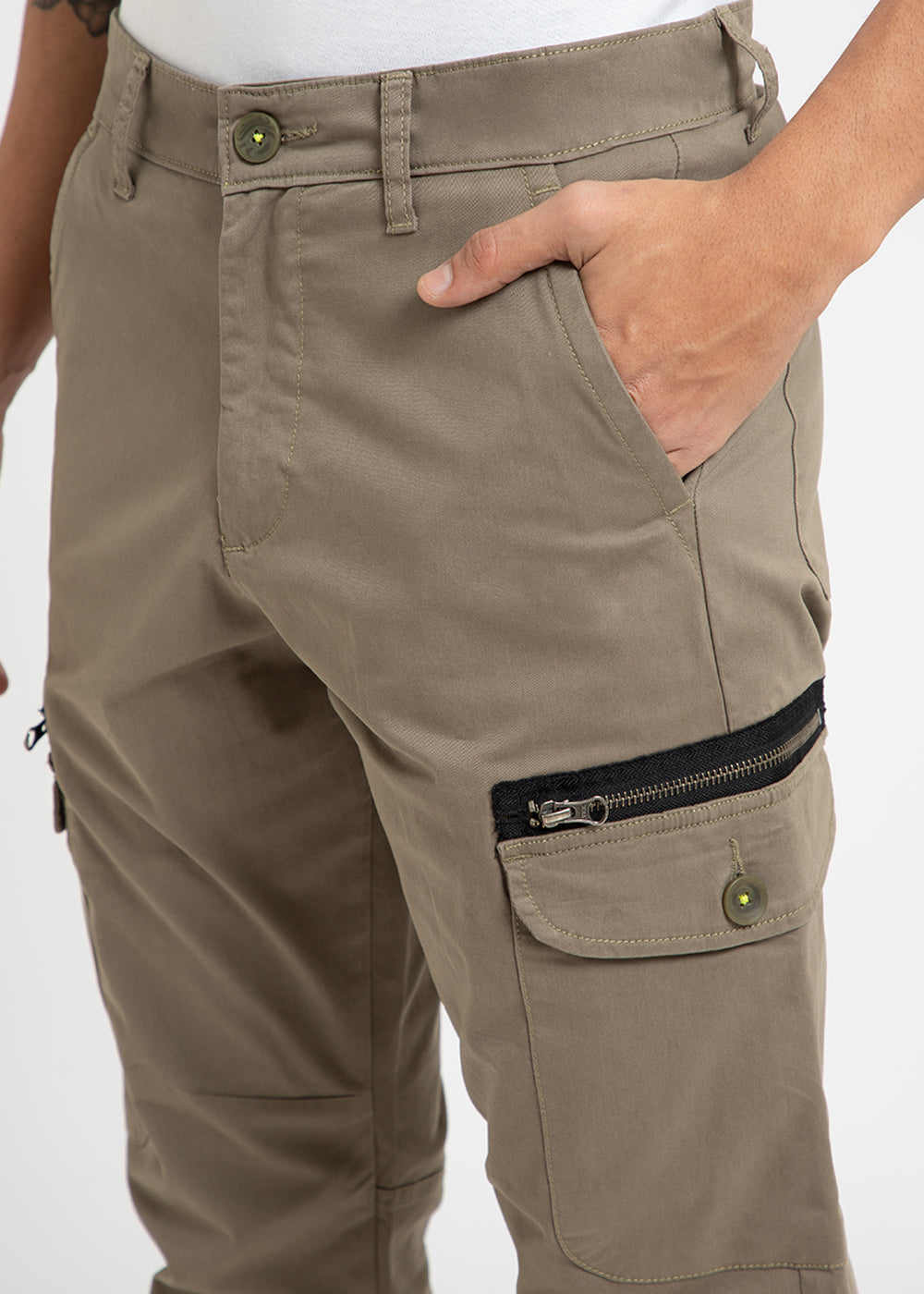 Tan Brown Elasticated Cargo Pant