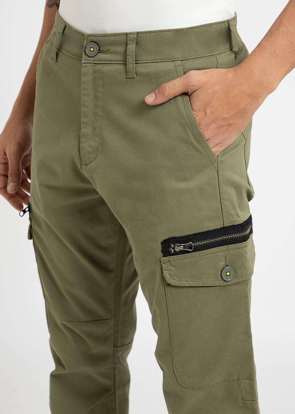 Moss Green Elasticated Cargo Pant