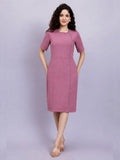 Women Pink Crush Satin Grey Contrast Piping Dress