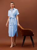 Athena Immutable Shirt-Collar Curved Hem Midi Dress