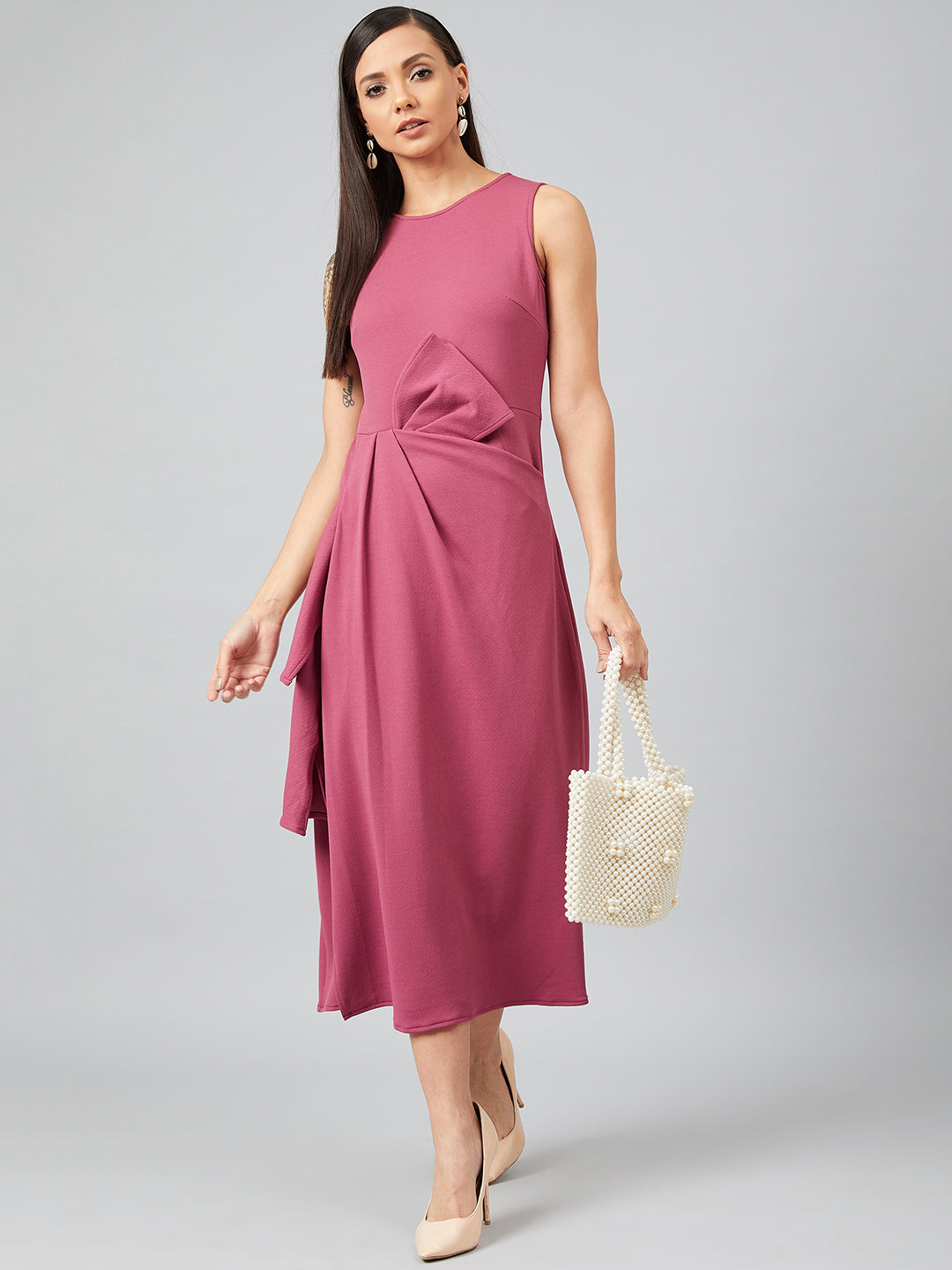Athena Women Pink Solid A-Line Dress