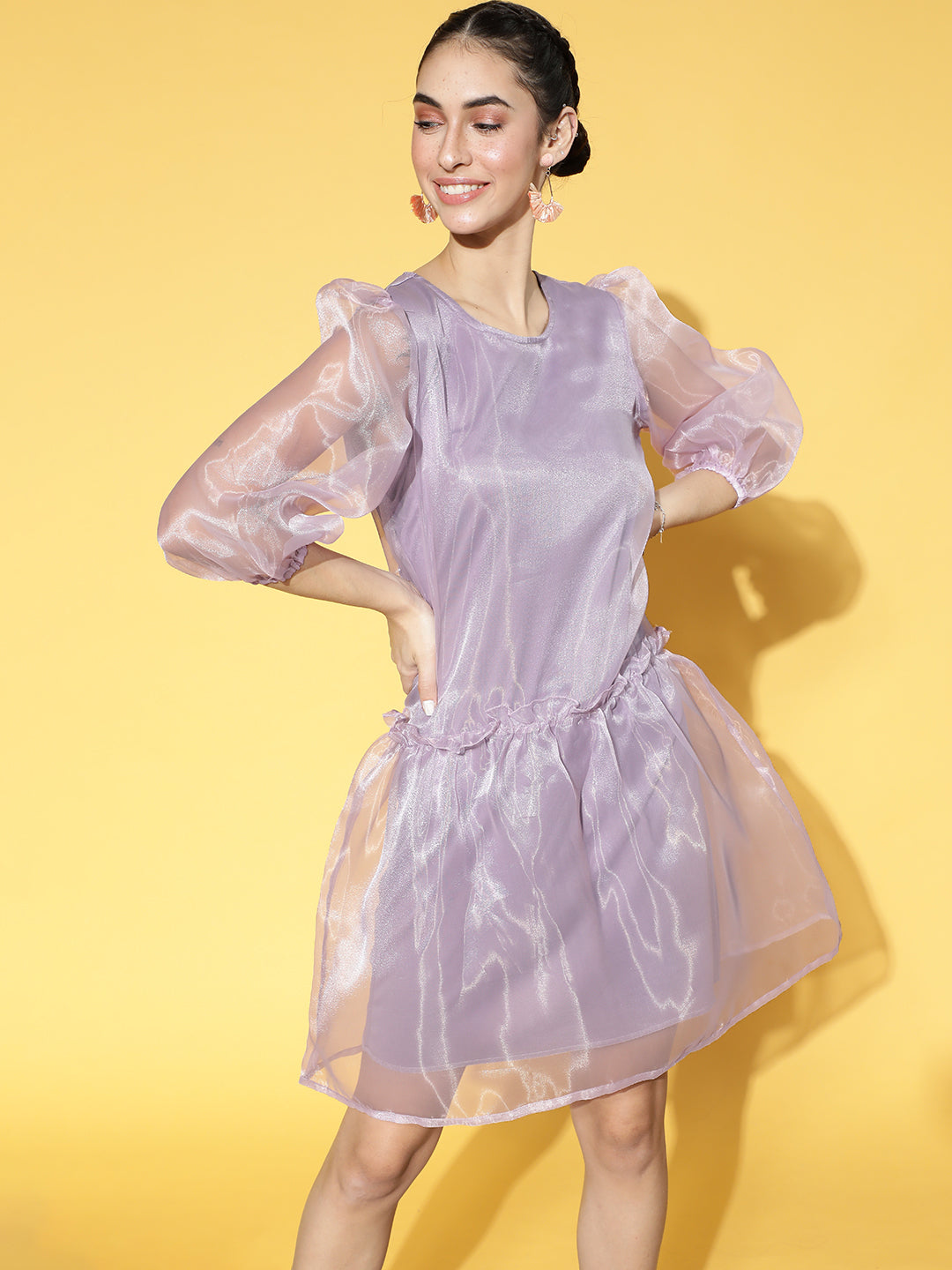 Athena Women Elegant Lavender Solid Volume Play Dress