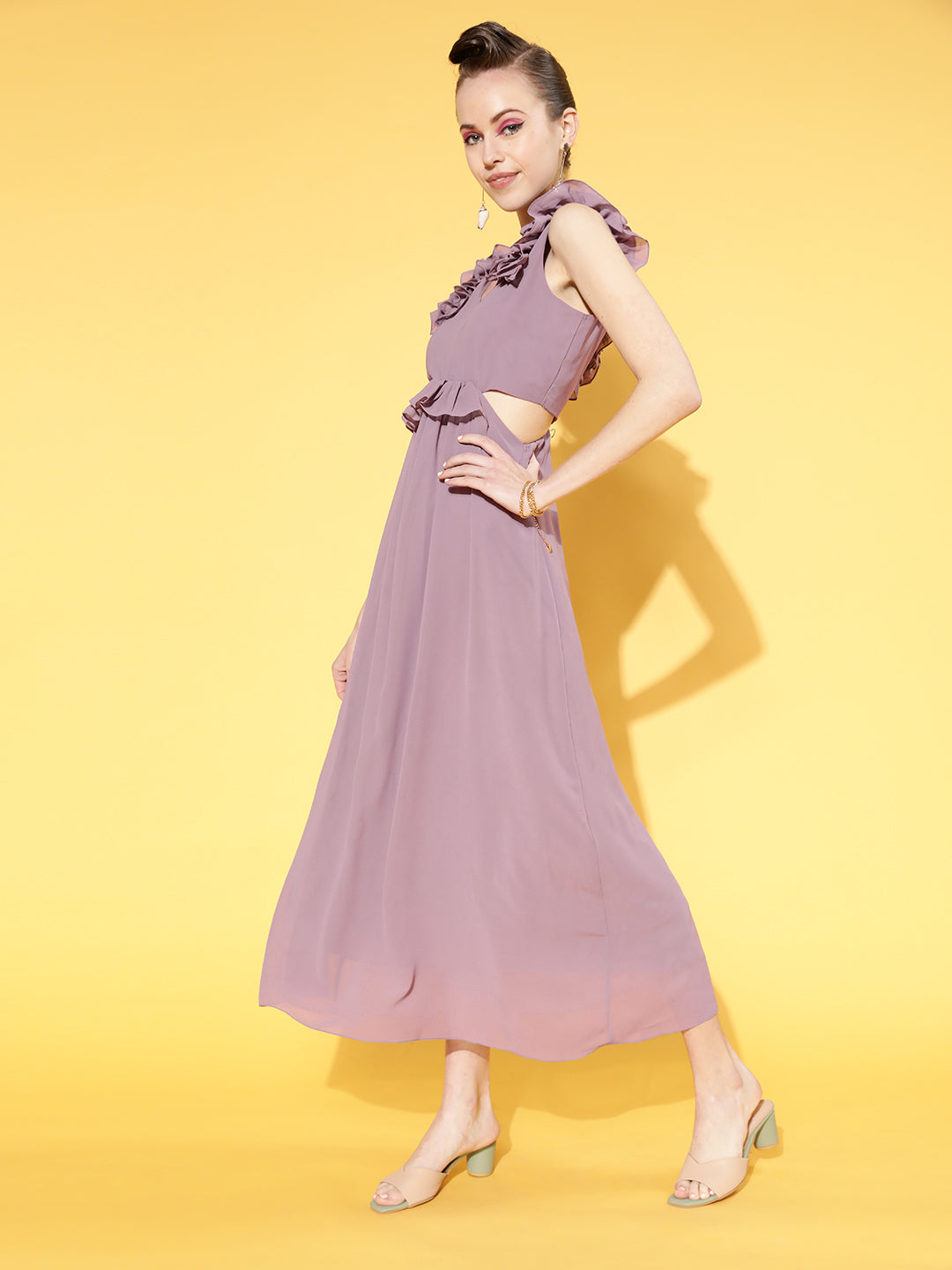 New Season Athena Women Elegant Mauve Solid Cut Out Dress