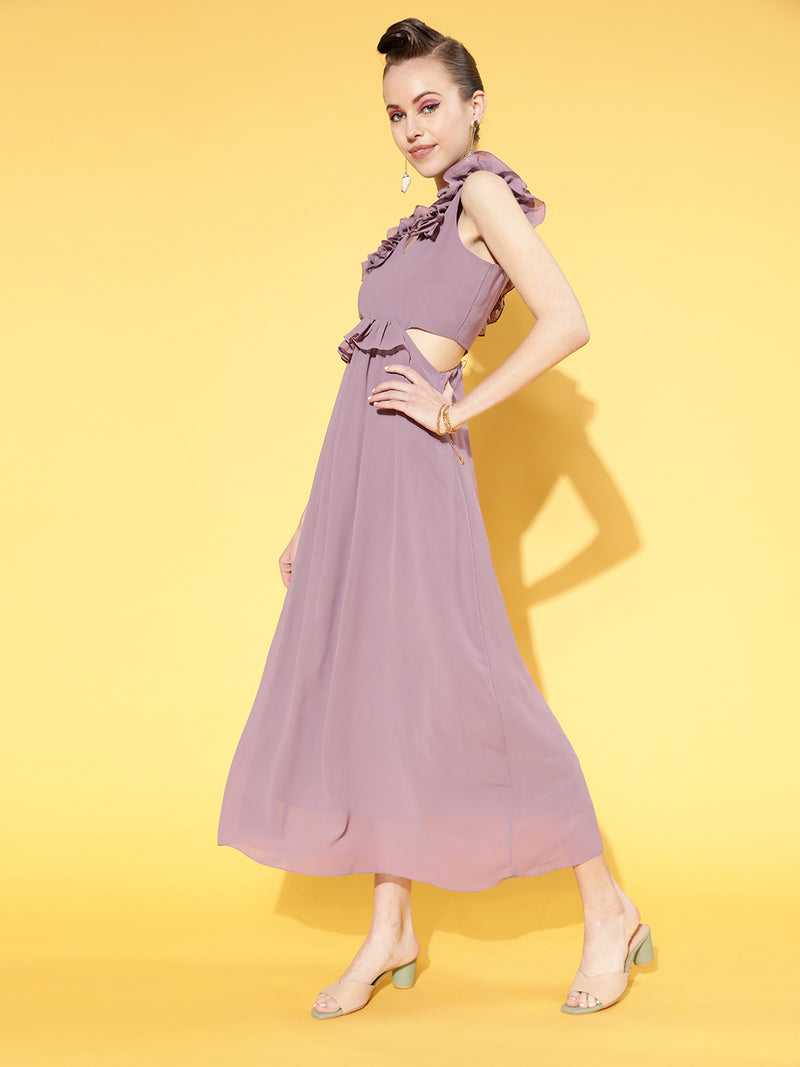 New Season Athena Women Elegant Mauve Solid Cut Out Dress