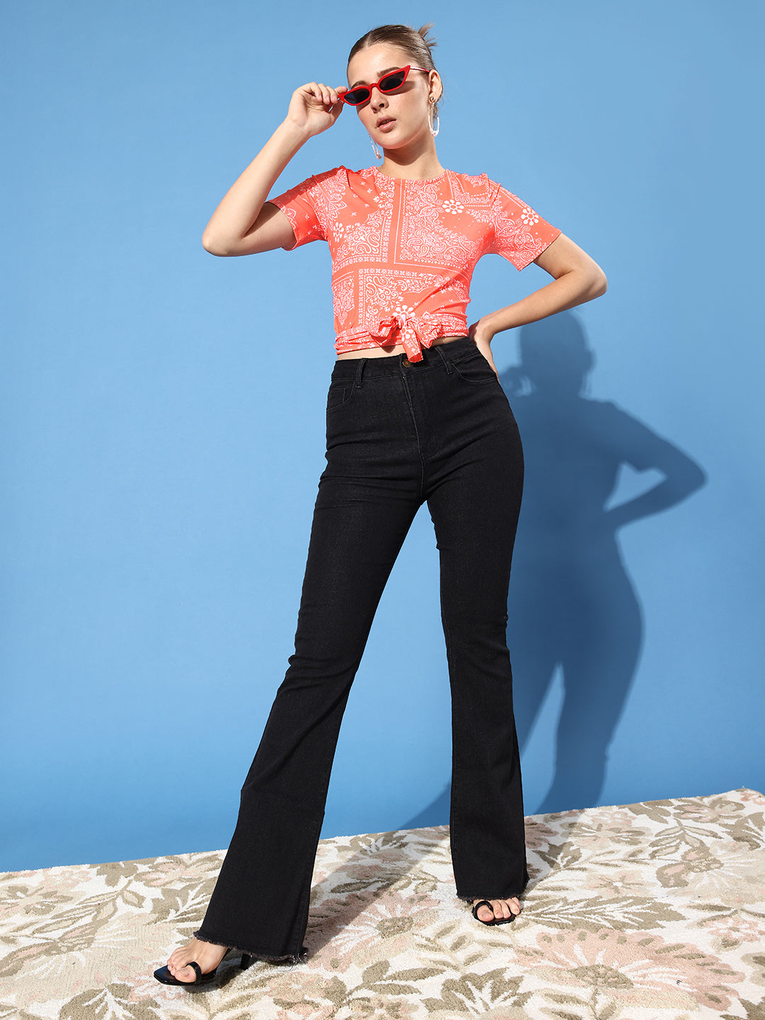 Athena Orange Ethnic Motifs Twist Knot Top