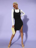 Athena Black Solid Knitted Dress
