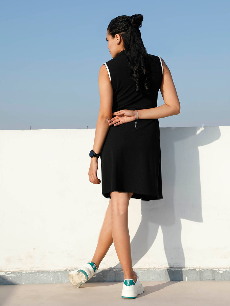 Athena Black Solid Fit & Flare Dress