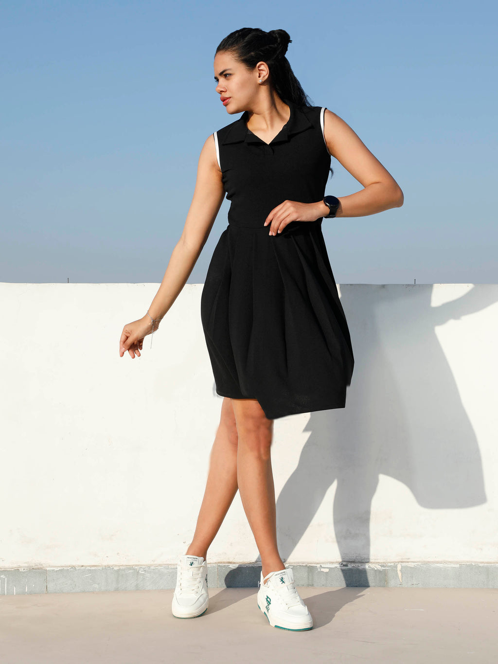 Athena Black Solid Fit & Flare Dress