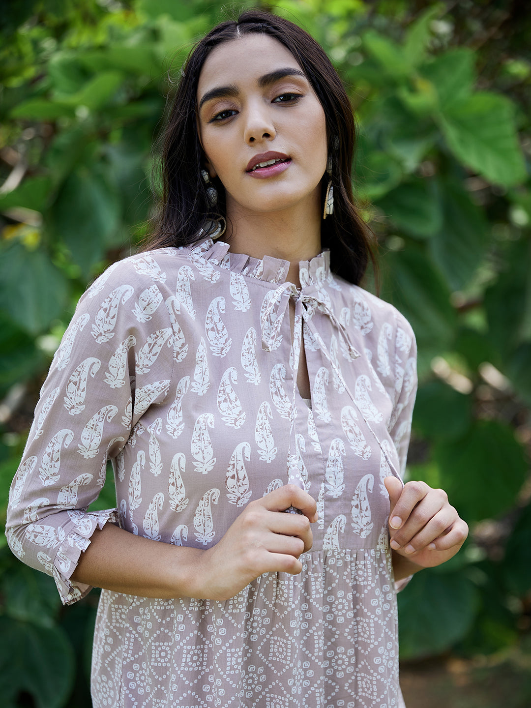 Athena Beige Floral Ethnic Maxi Dress