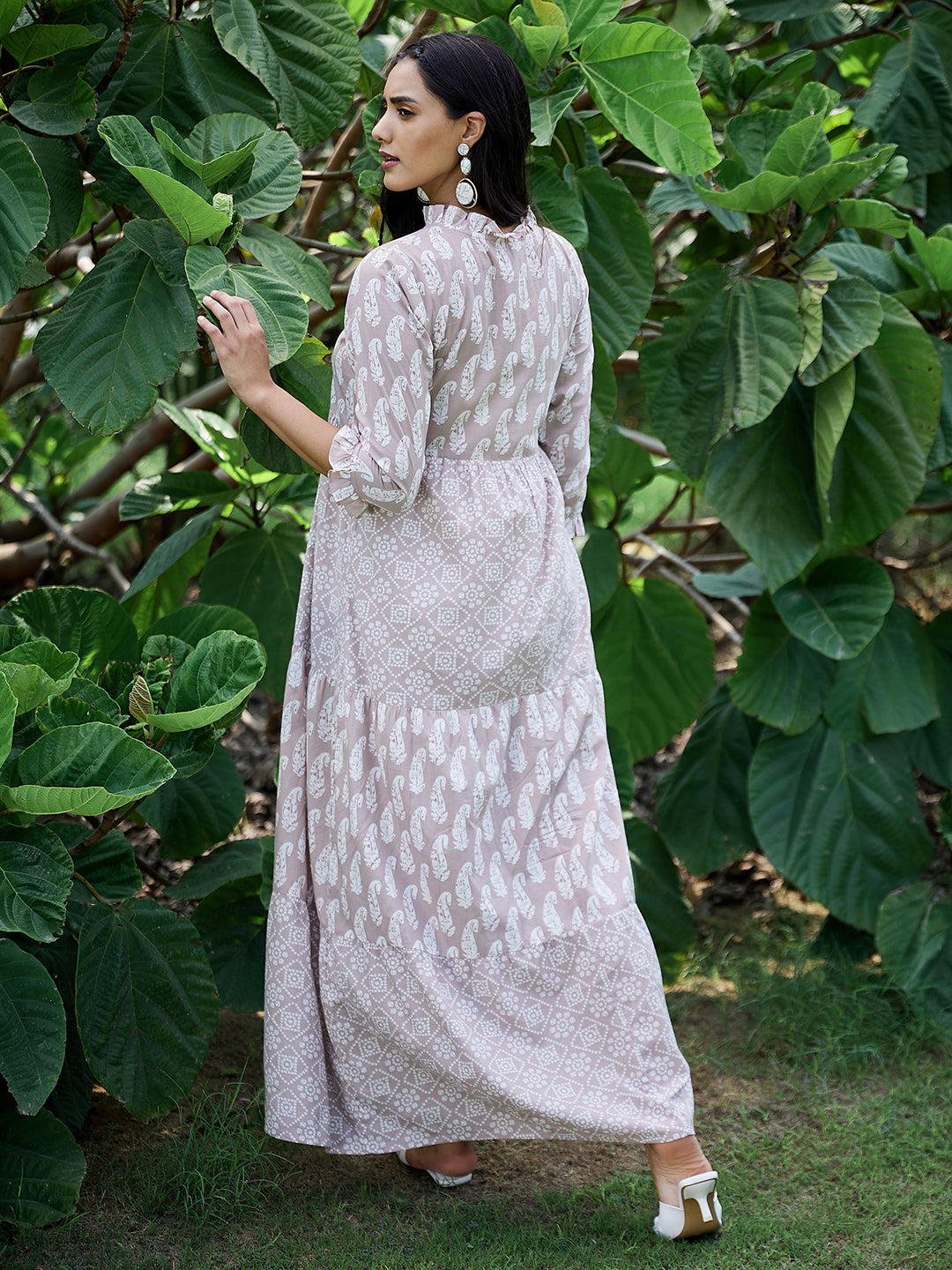 Athena Beige Floral Ethnic Maxi Dress