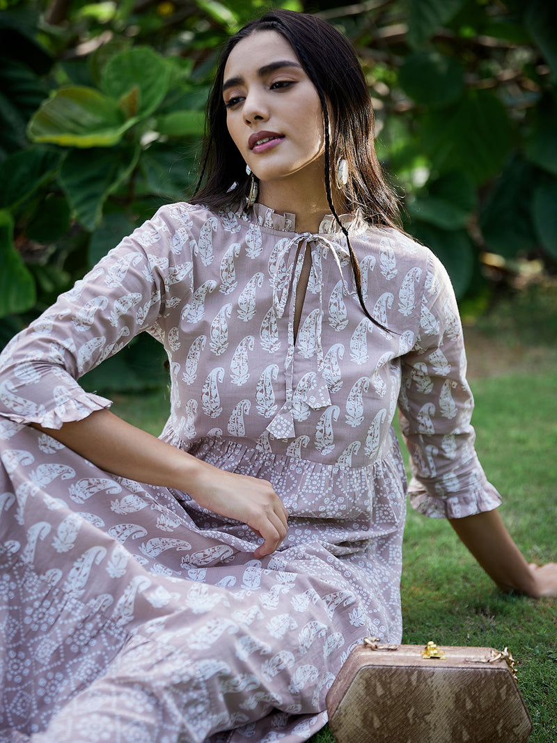 Athena Beige Floral Ethnic Maxi Dress