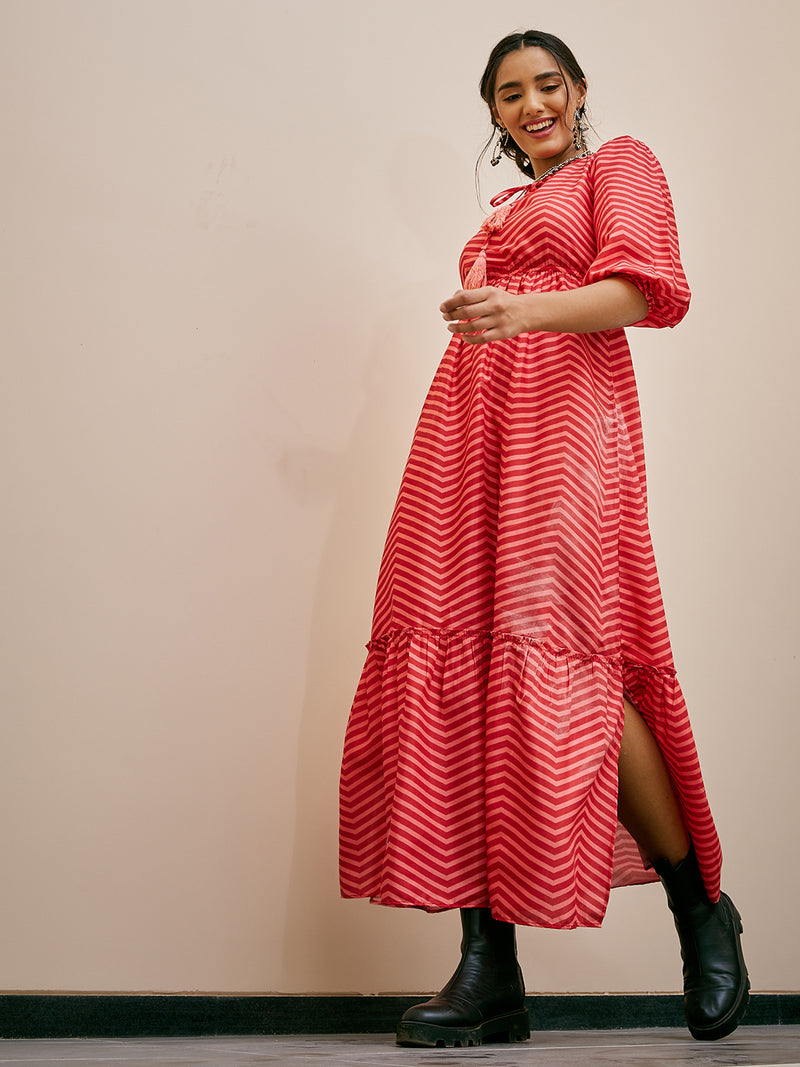 Athena Women Red Chevron Maxi Dress