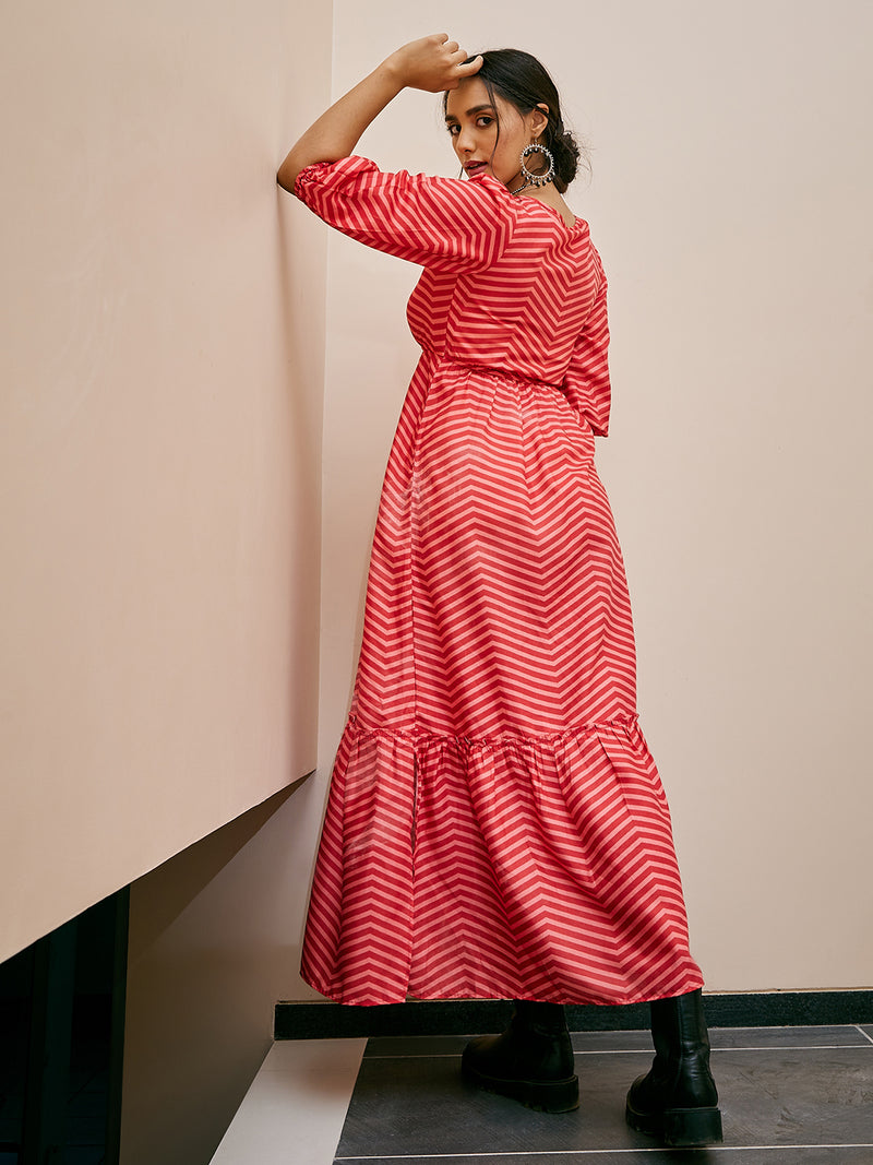 Athena Women Red Chevron Maxi Dress